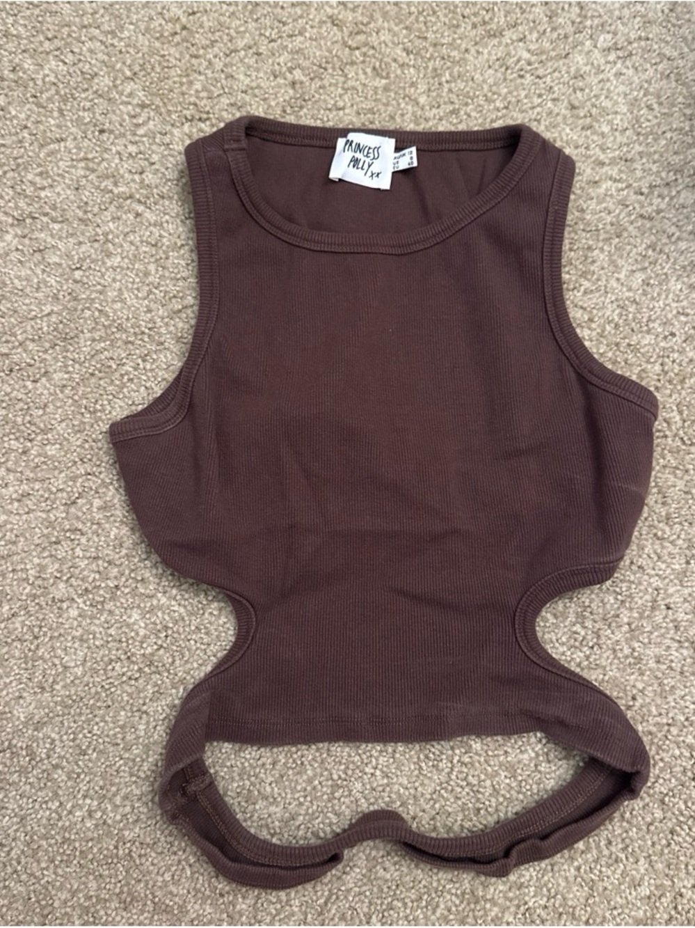Princess Polly Chocolate Brown Cutout Ribbed Tank
